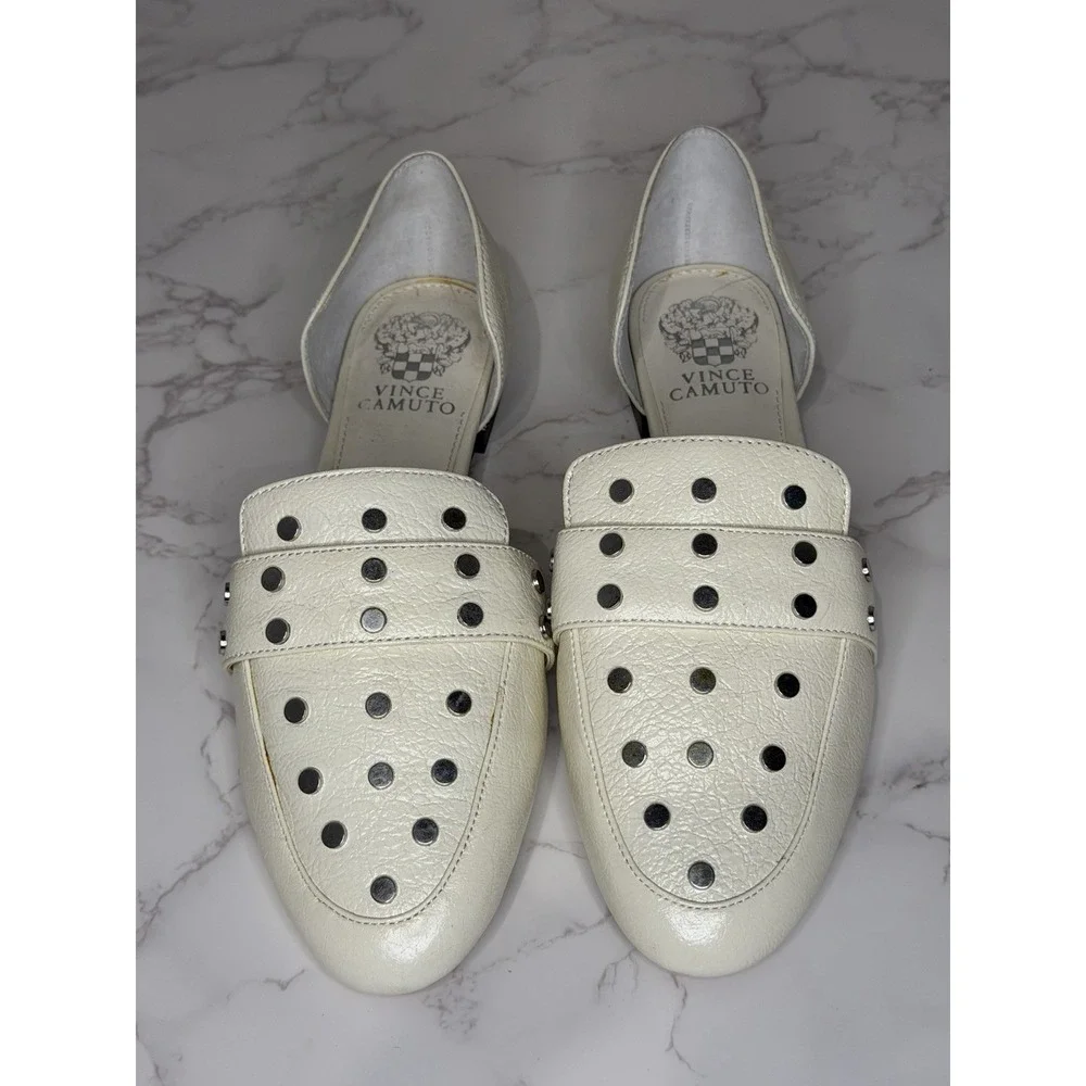 Vince Camuto Cream Leather Perforated Backless Loafers